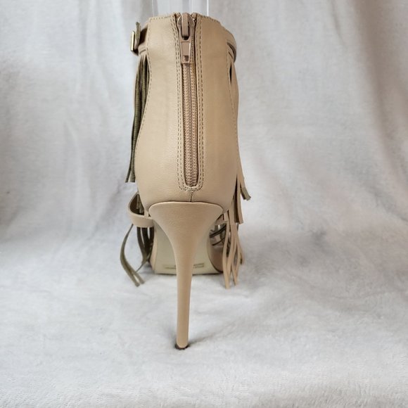 High Heel Fringe Sandal Shoe Nude Beige Wild Rose Sizes 7.5, 9, 11 - Picture 3 of 5